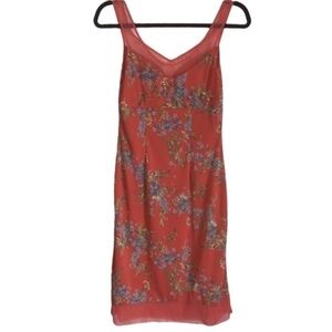 BCBG SLIP DRESS Coral and Blue Floral size Medium V Neck Sleeveless Dress